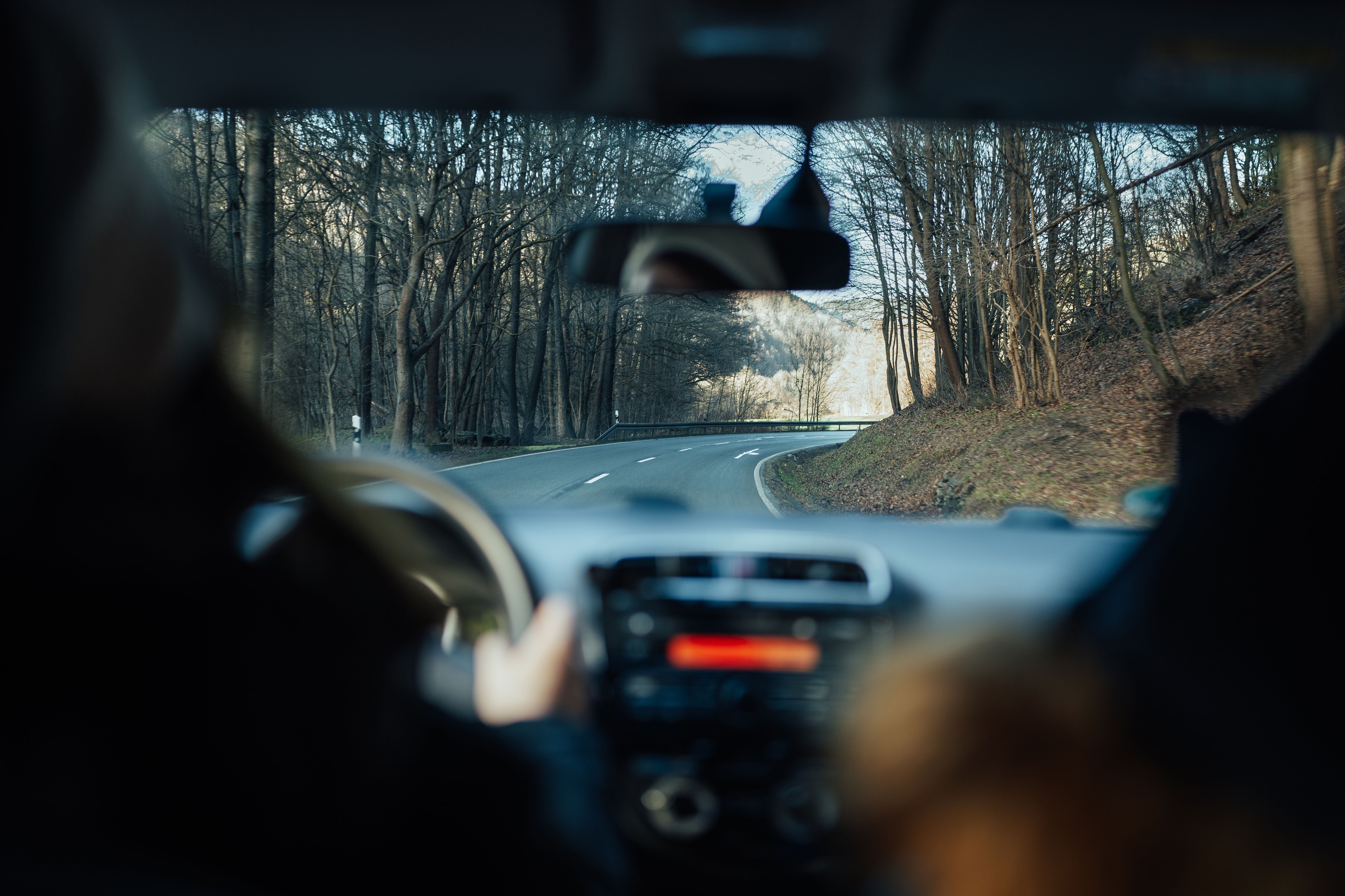 view of a road ahead from a car