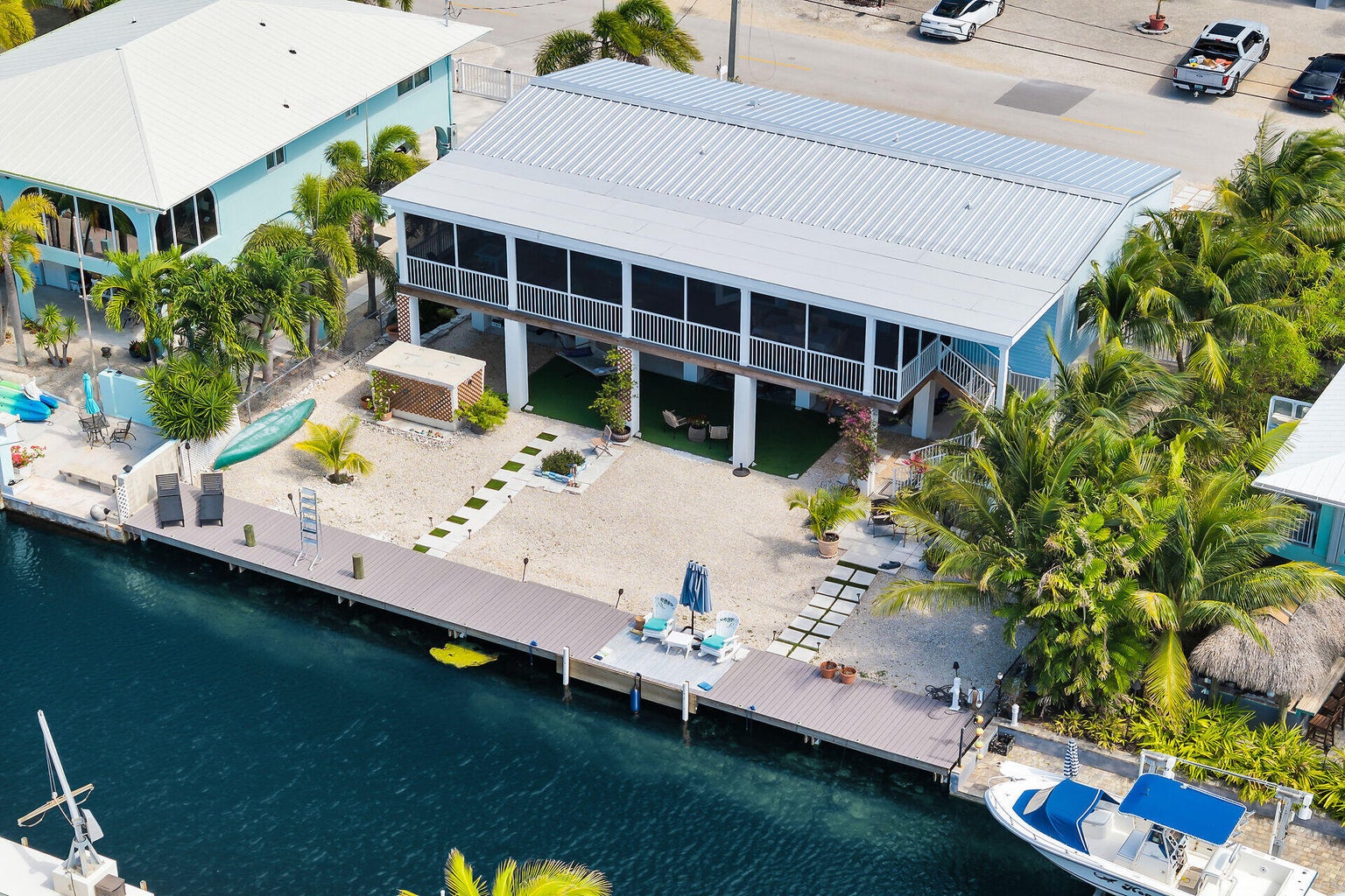 Aerial view of 29663 Saratoga Ave and dock, Pine Channel Estates, Big Pine Key