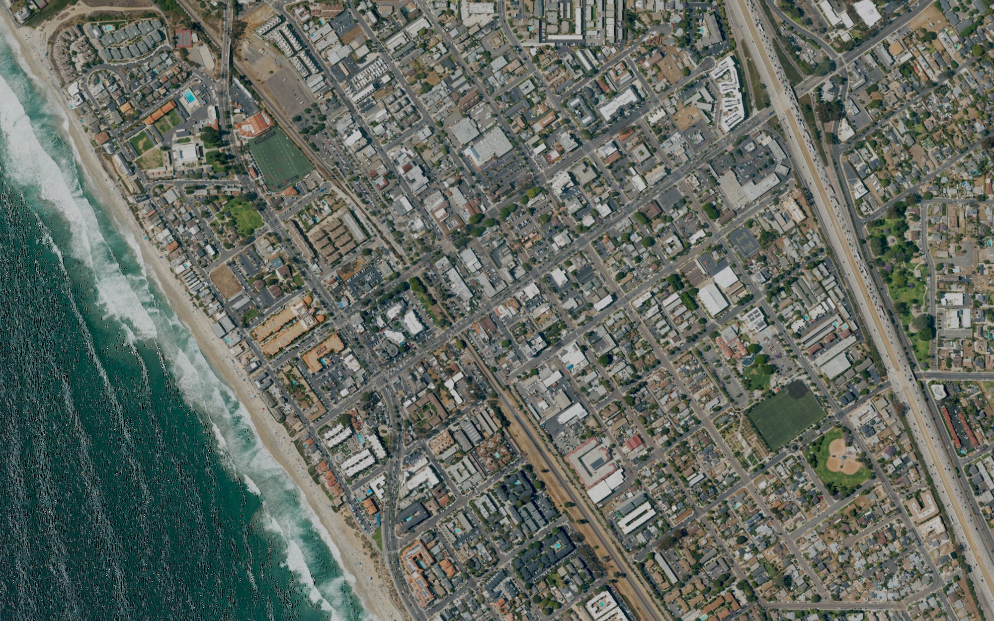 Actual north-up USDA NAIP aerial photograph of the Carlsbad Village & Barrio area. Historical imagery selection: 2022. No neighborhood boundary is marked.