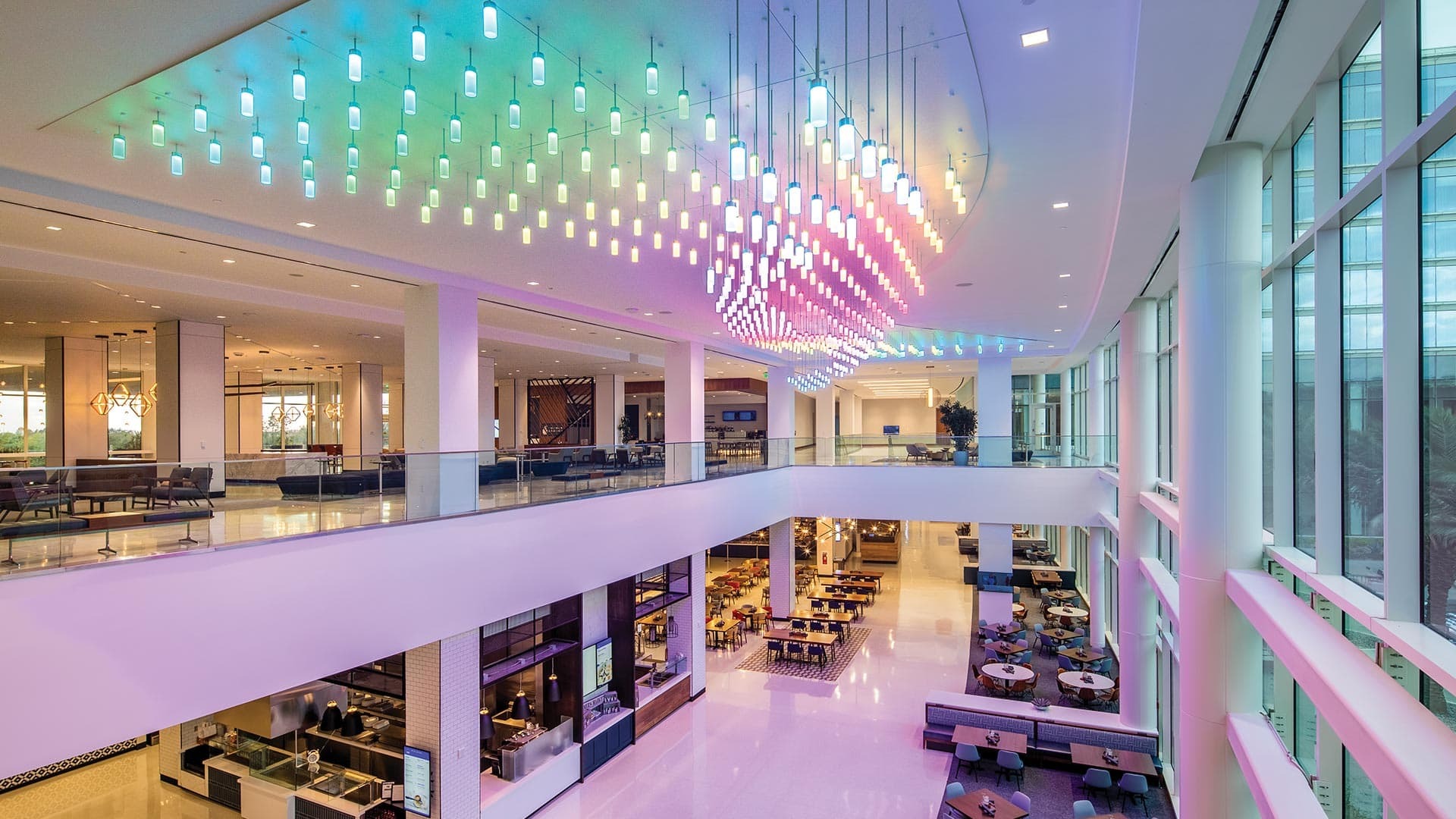 Lobby and common area inside KPMG Lakehouse in Lake Nona