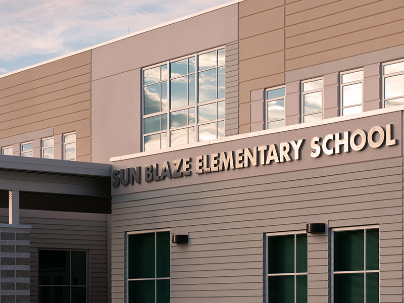 Sun Blaze Elementary School building on Randal Park Boulevard in Lake Nona, Orlando
