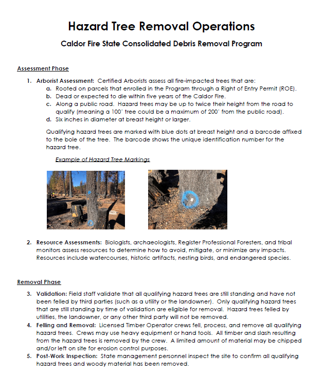 Caldor Fire State Debris Removal Program
