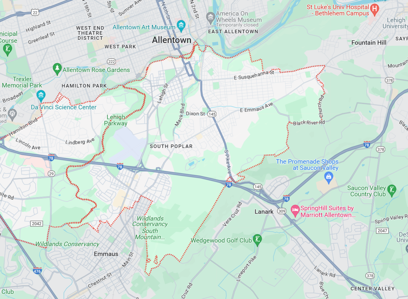 Map of South Allentown, PA