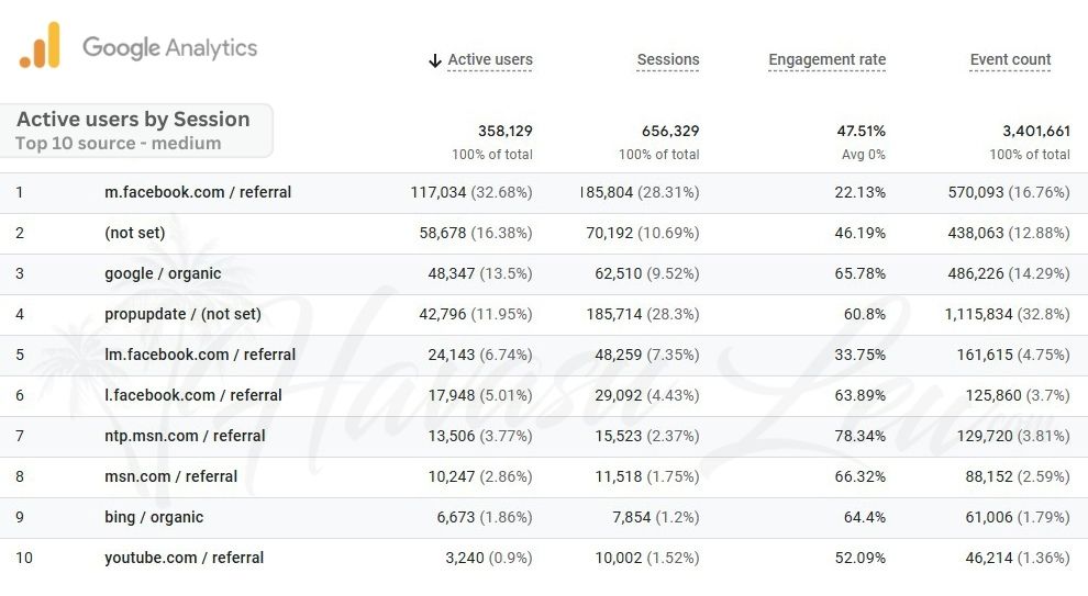 Top traffic sources for HavasuLew real estate marketing analytics