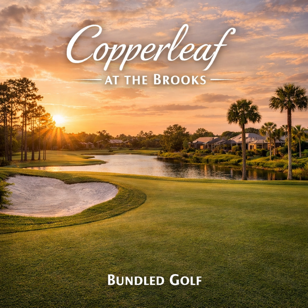 Bundled golf sunset at Copperleaf at the Brooks in Estero Florida