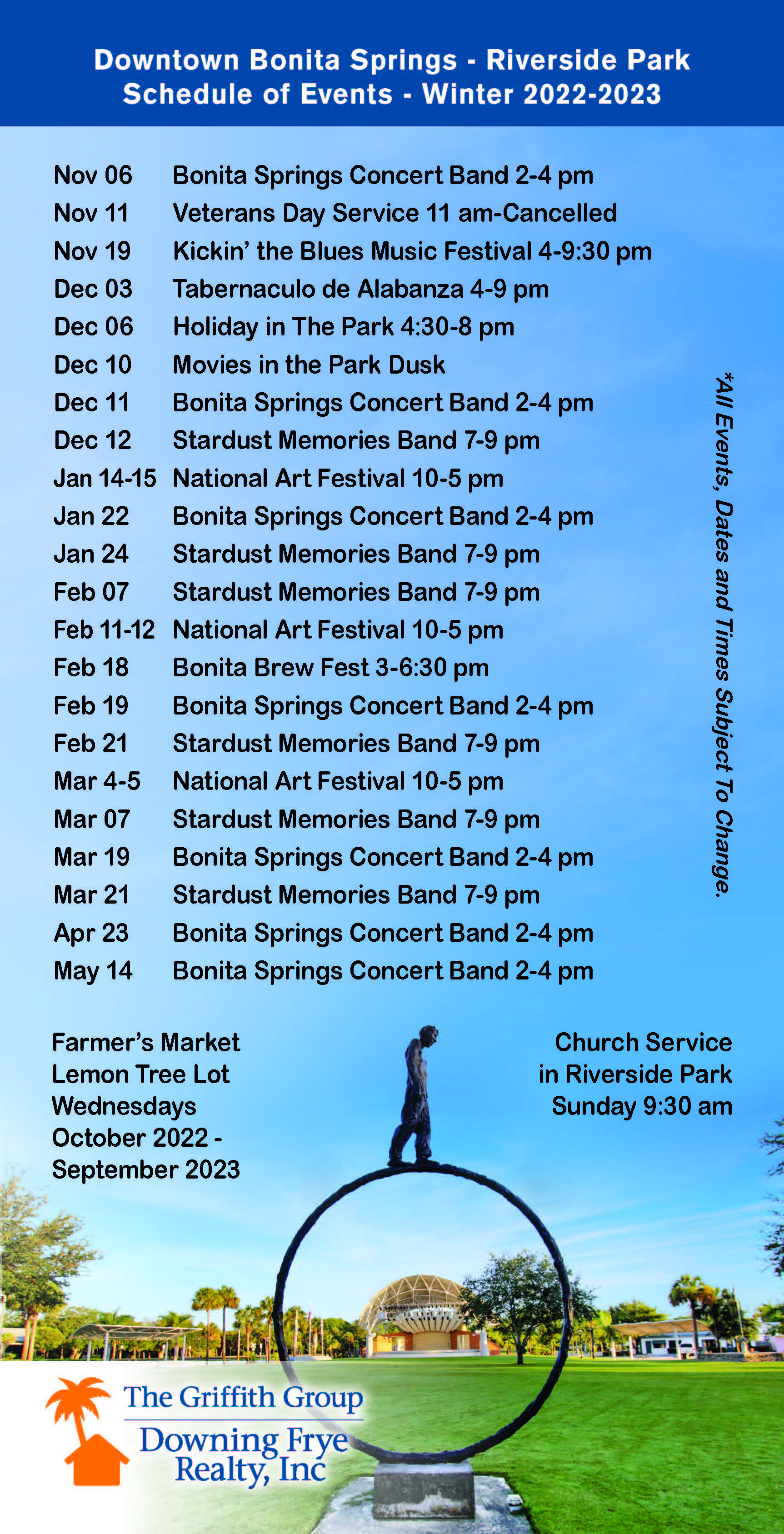 Downtown Bonita Springs Florida Riverside Park Calendar of Events 2022-2023