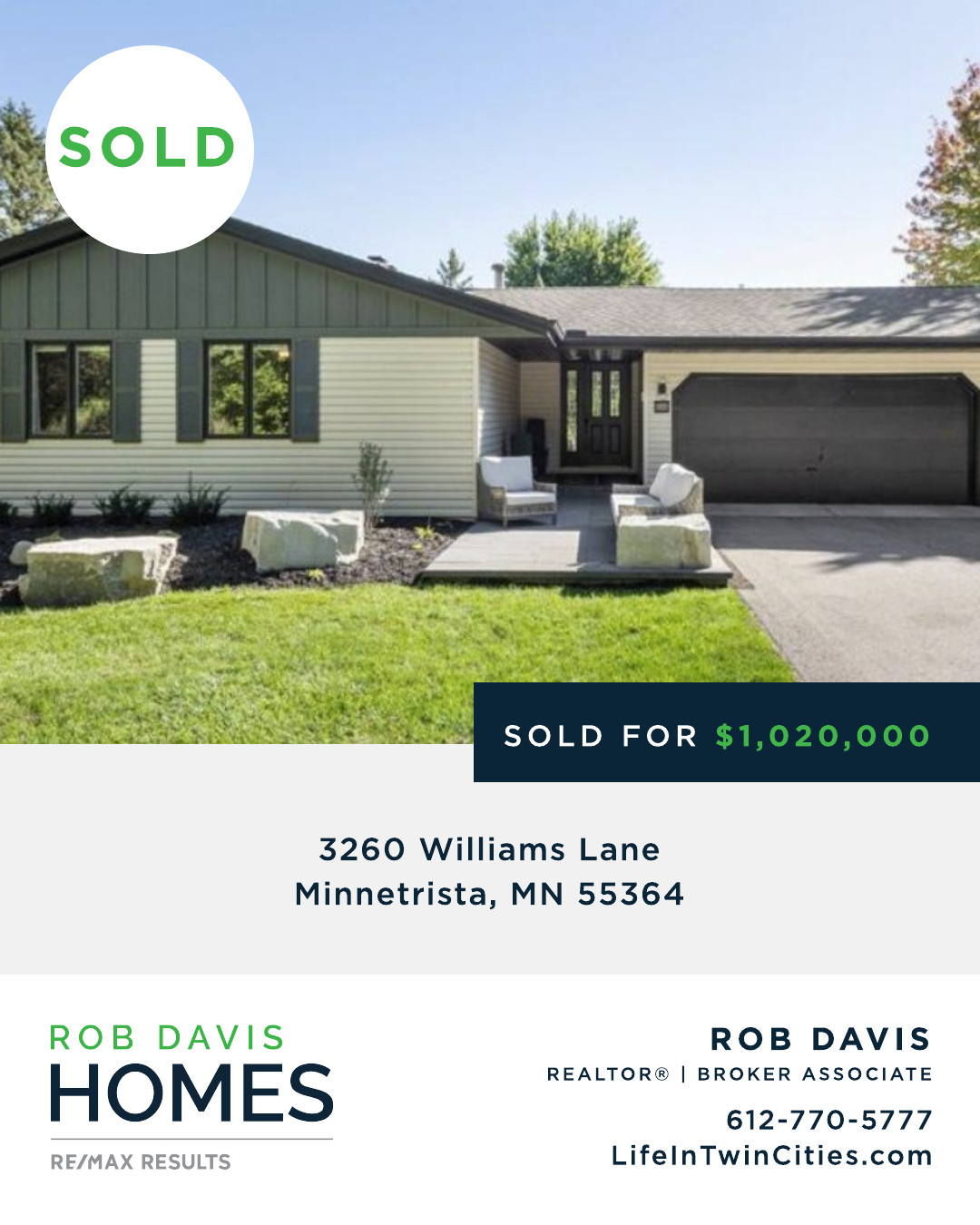 3260 Williams Lane Minnetrista MN 55364 Sold by Rob Davis RE/MAX Results
