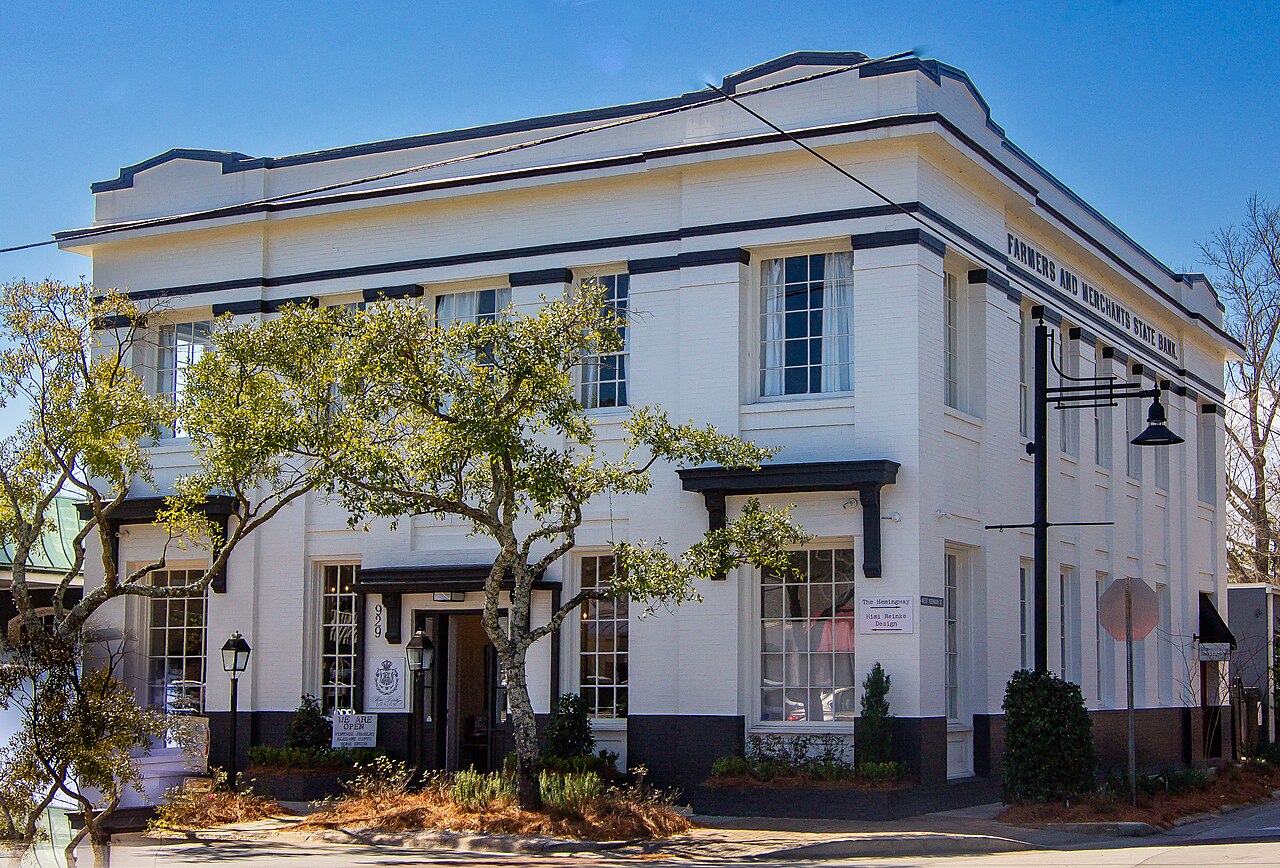 The historic Farmers and Merchants State Bank building in downtown Ocean Springs