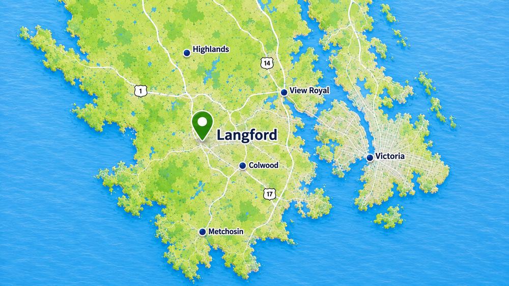 Map showing Langford in Greater Victoria