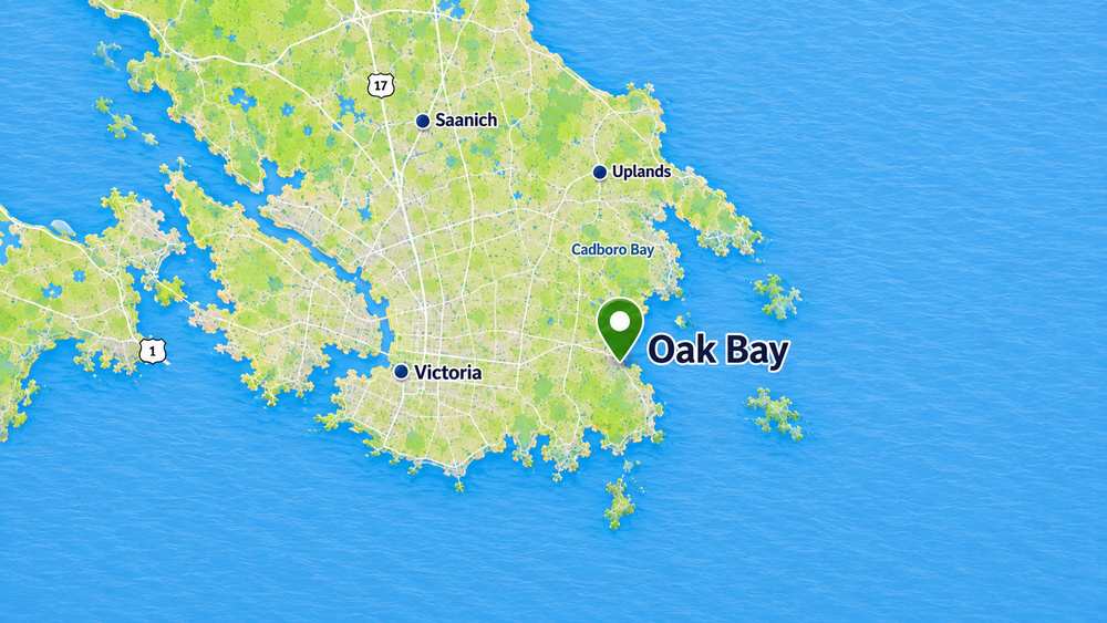 Map showing the municipality of Oak Bay in Greater Victoria