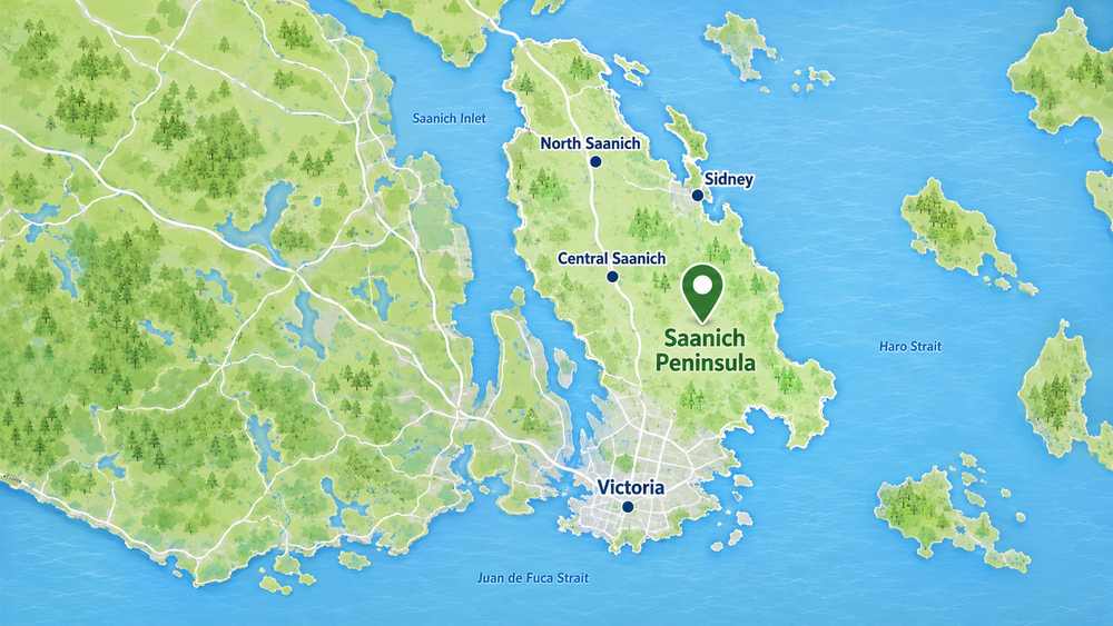 Map showing water view areas on the Saanich Peninsula