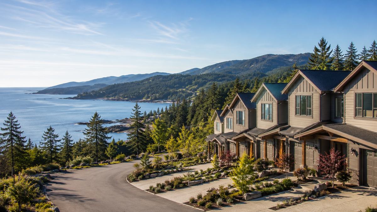 Sooke townhomes for sale with west coast homes, forest, harbour, and coastal scenery in Sooke BC