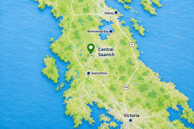 Map showing Central Saanich on the Saanich Peninsula