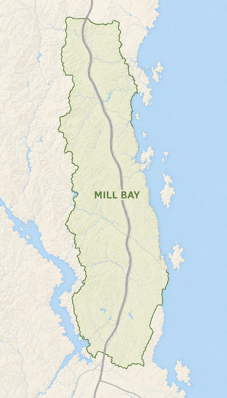 Map of Mill Bay showing the village Saanich Inlet Trans Canada Highway neighbourhoods parks and surrounding roads
