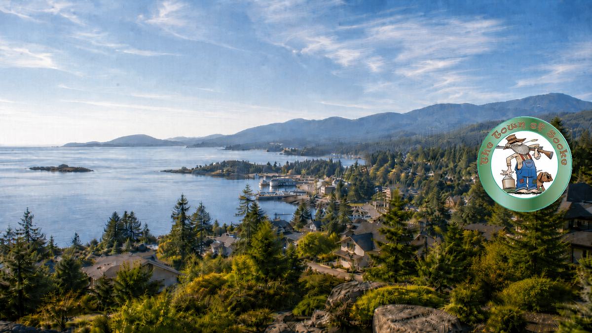 Sooke neighbourhood guide with ocean, forest, harbour, homes, and west coast scenery in Sooke BC