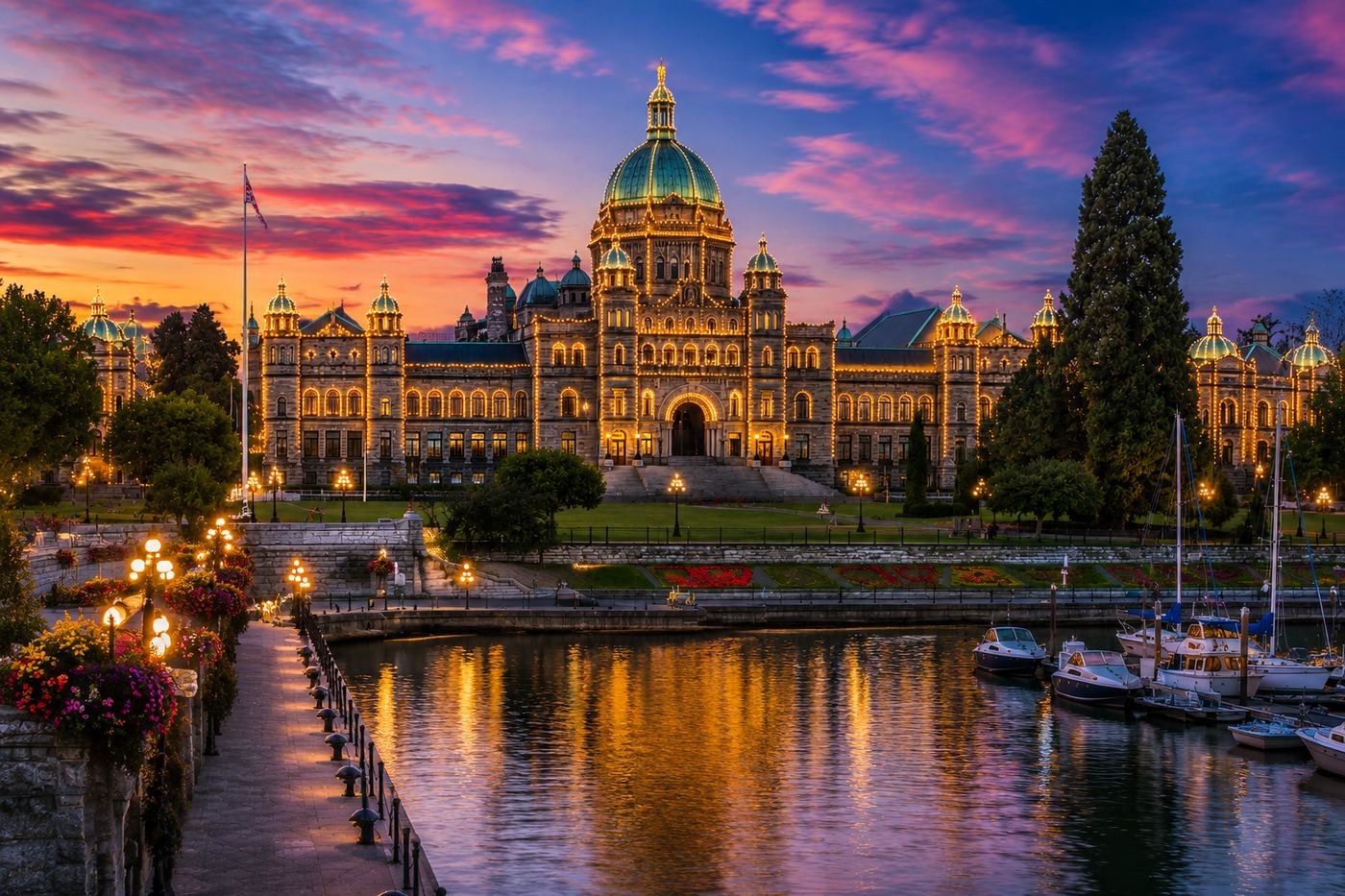 British Columbia Parliament Buildings on the Inner Harbour in Victoria BC