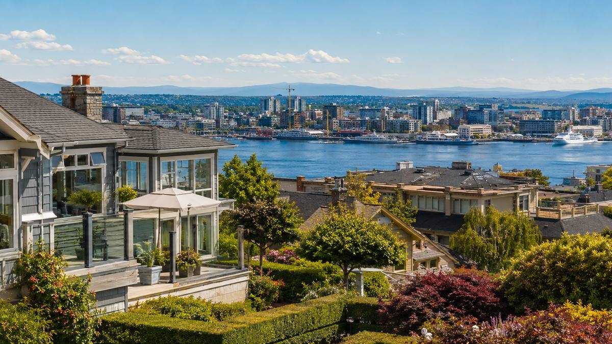 City of Victoria BC view homes for sale with harbour, ocean, mountain and city skyline views