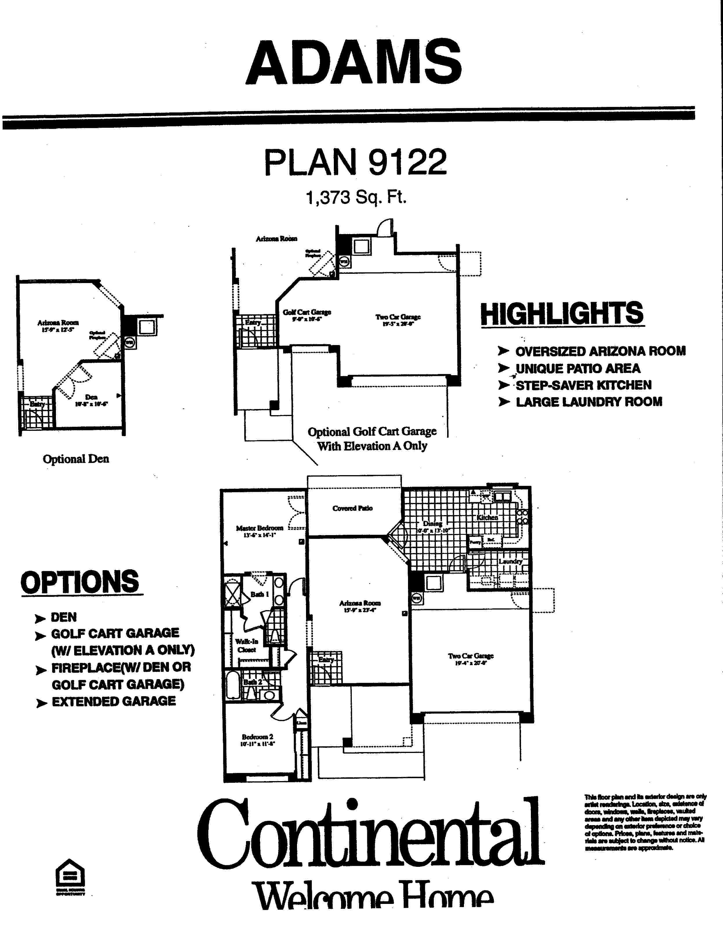 Adams floor plan, Arizona Traditions 55+ community in Surprise AZ