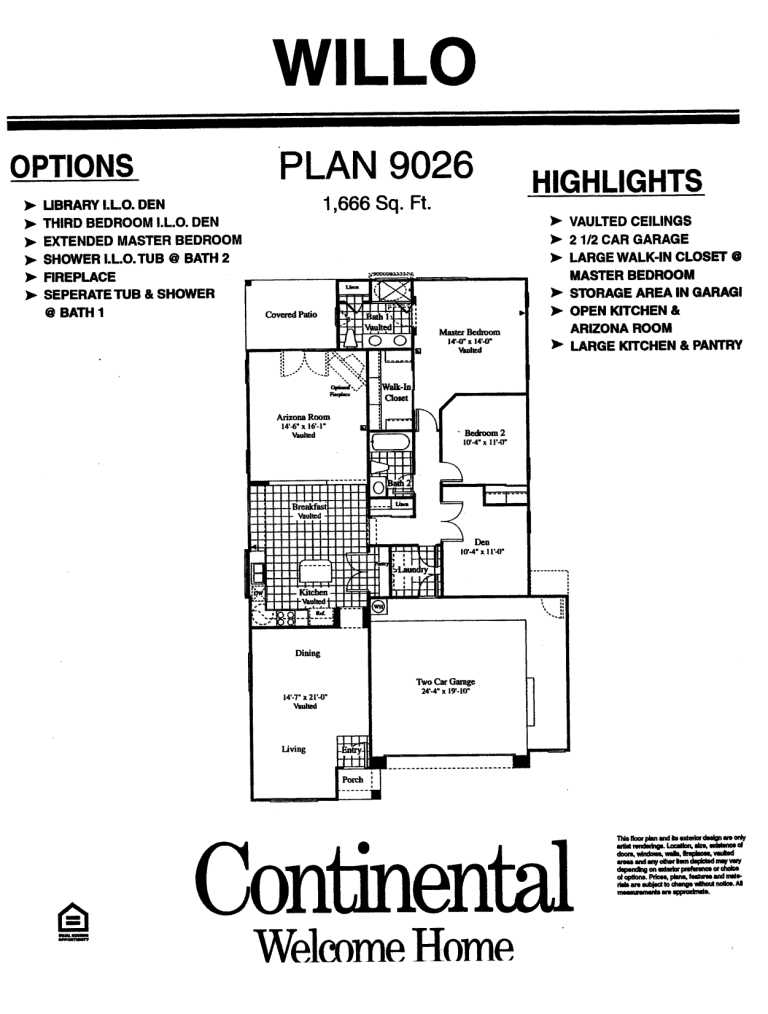 Willo floor plan, Arizona Traditions 55+ community in Surprise AZ
