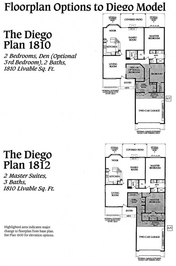 Diego 1810 and 1812 Options floor plan, PebbleCreek 55+ community in Goodyear AZ