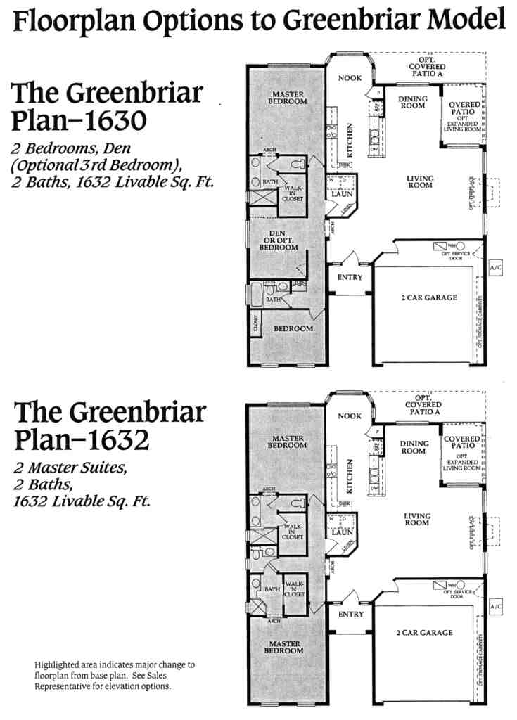 Greenbriar 1630 and 1632 Options floor plan, PebbleCreek 55+ community in Goodyear AZ