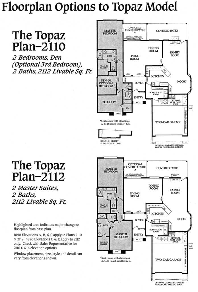Topaz 2110 and 2112 Options floor plan, PebbleCreek 55+ community in Goodyear AZ