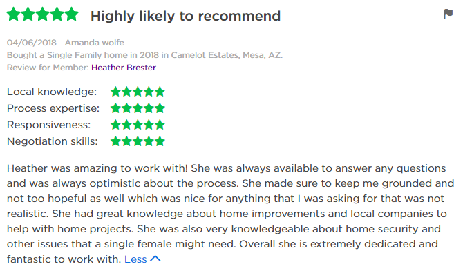 Zillow Review of Heather Brester