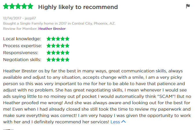 Zillow Review of Heather Brester