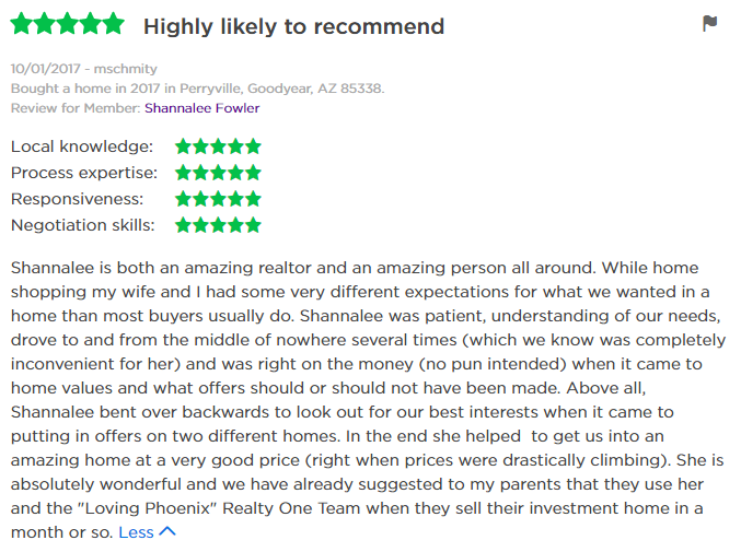 Zillow Review of Shannalee Fowler
