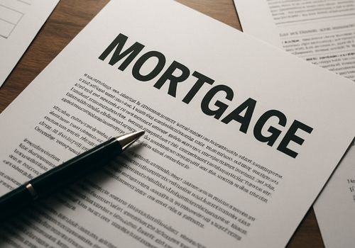 Close-up of mortgage documents and a pen on a desk
