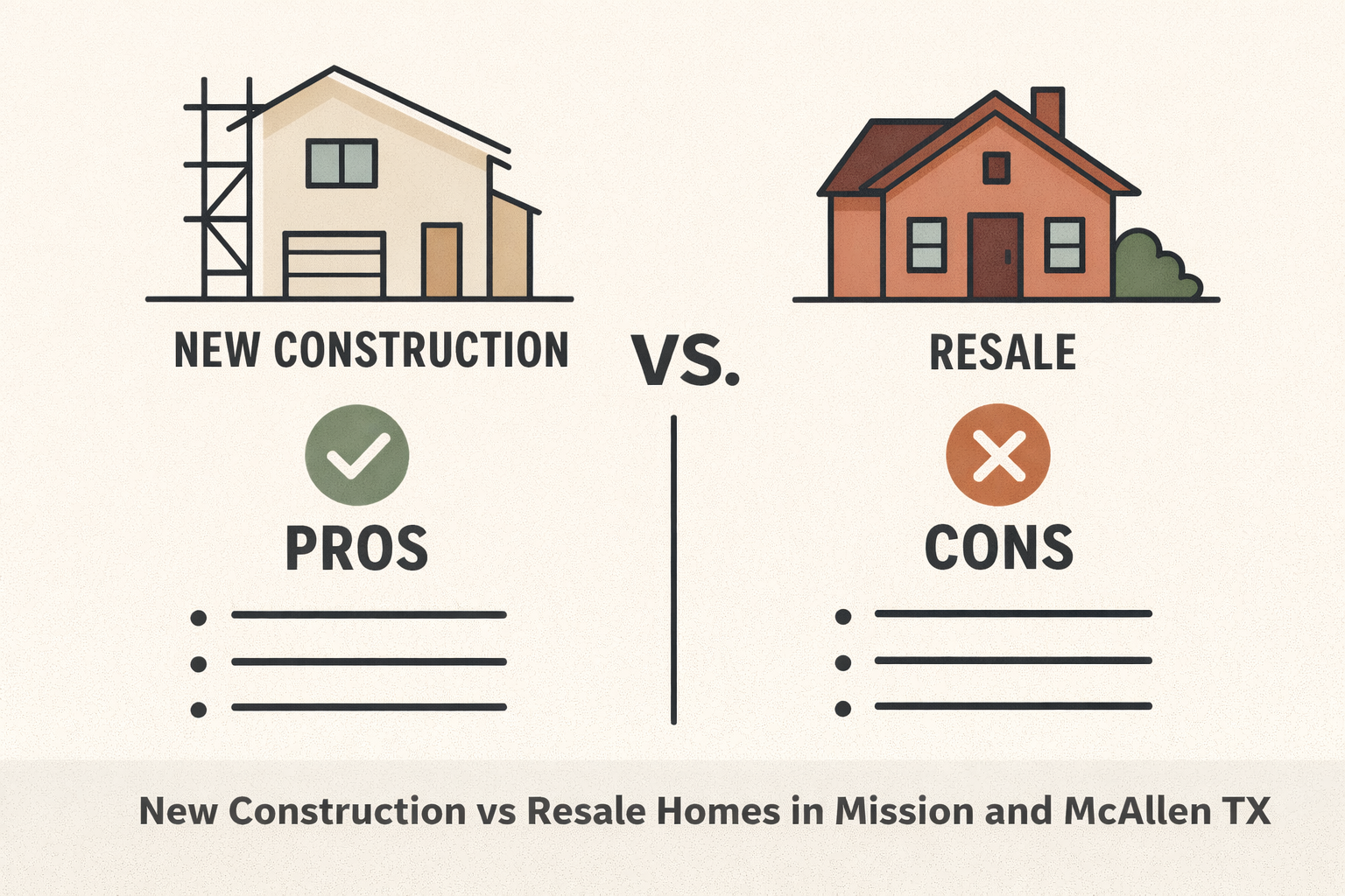 New construction vs resale homes in Mission and McAllen Texas comparison infographic