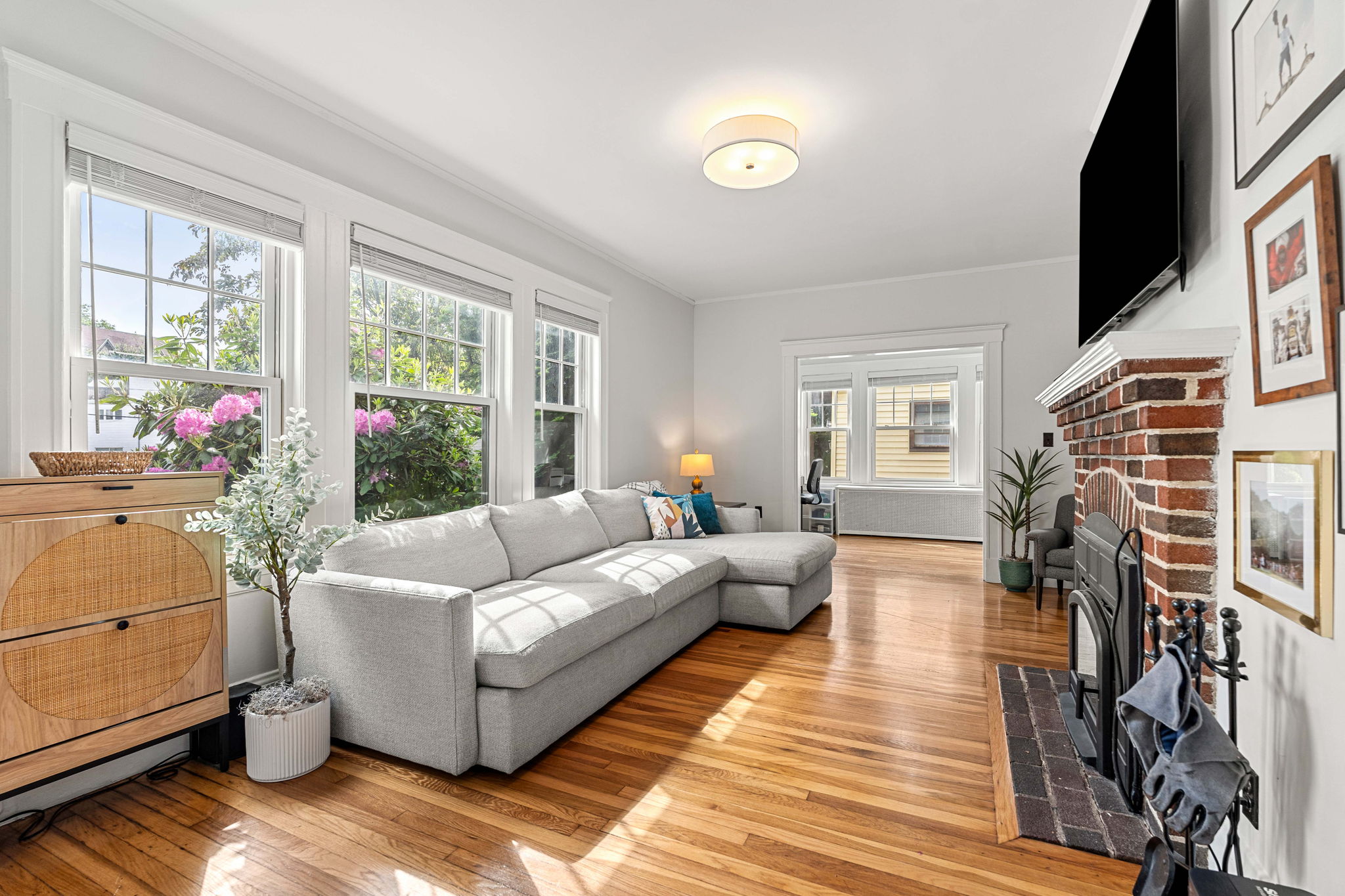Bright sunny living room with hardwood floors at 14 Curry Circle Swampscott