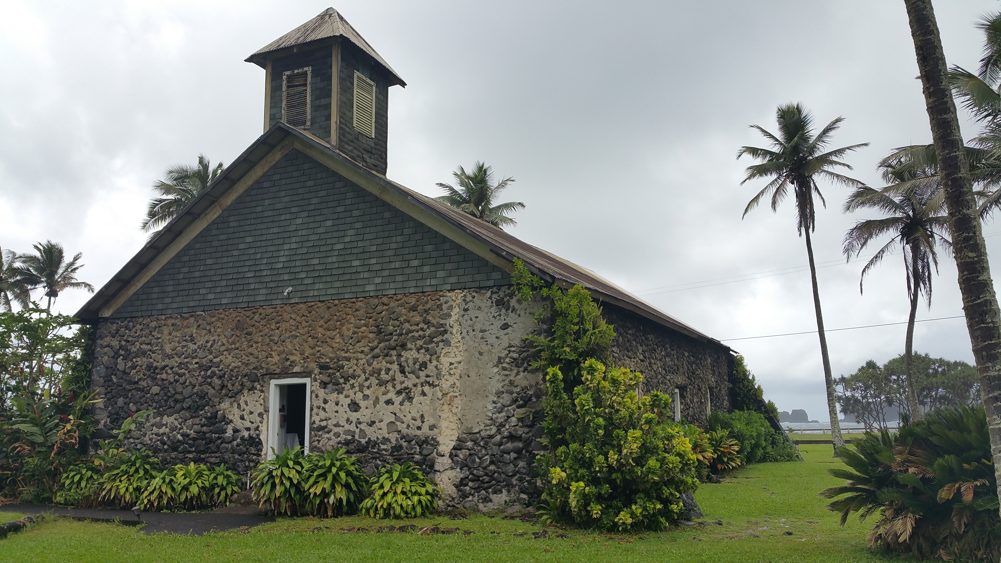 Keanae Congregational Church. Hawaiian name is Lanakila Ihiihi O Iehowa Ona Kava Church. This beautiful church made of lava rock and coral is located on Maui Hawaii.