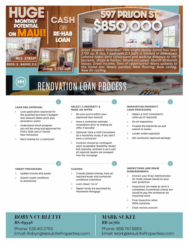 Rehab loan infographic | Lahaina homes for sale