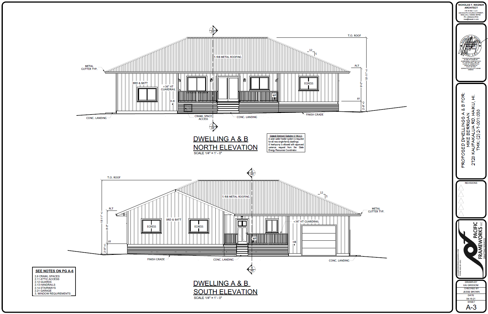 Dwelling A&B North and South Elevation