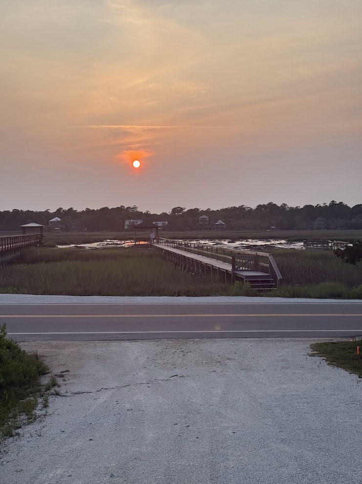 Sunset over the Pawleys Island tidal marsh and wooden walkway