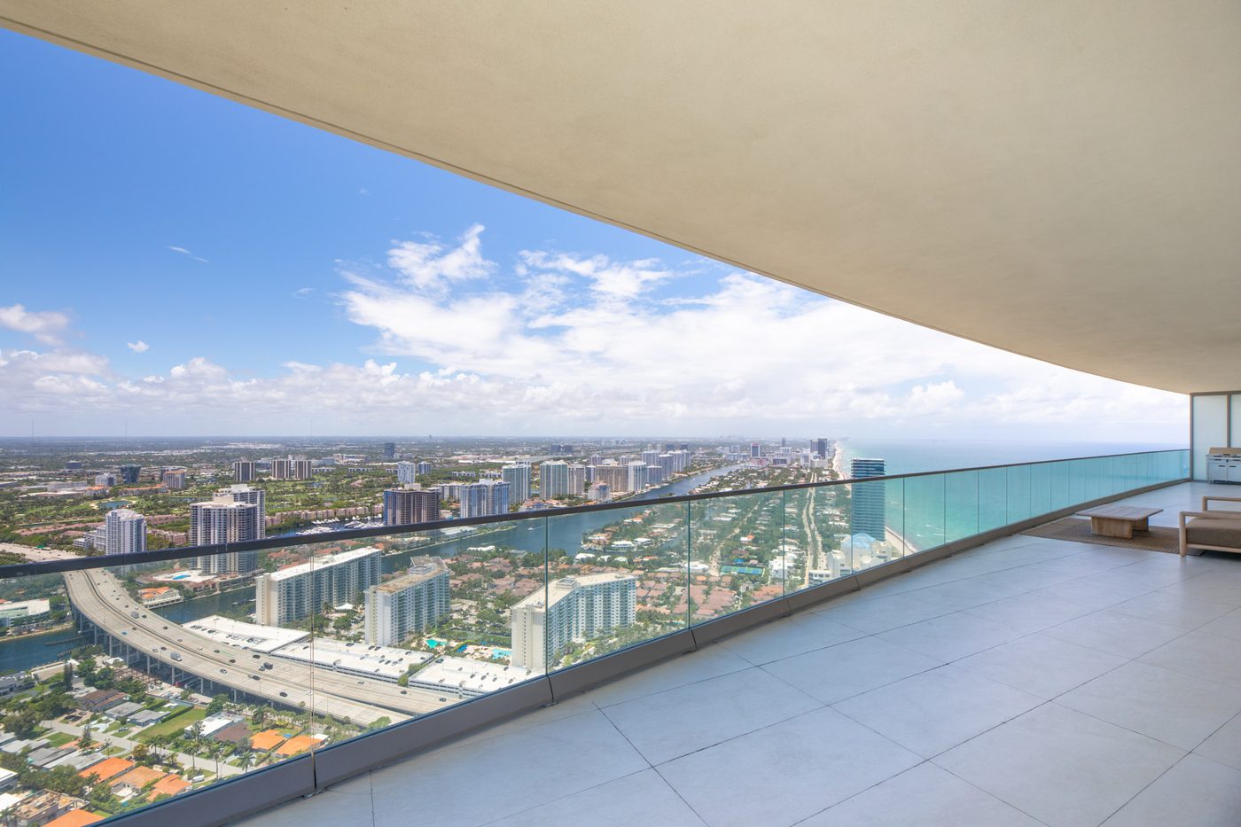 View west over the Intracoastal Waterway from a terrace at Residences by Armani/Casa