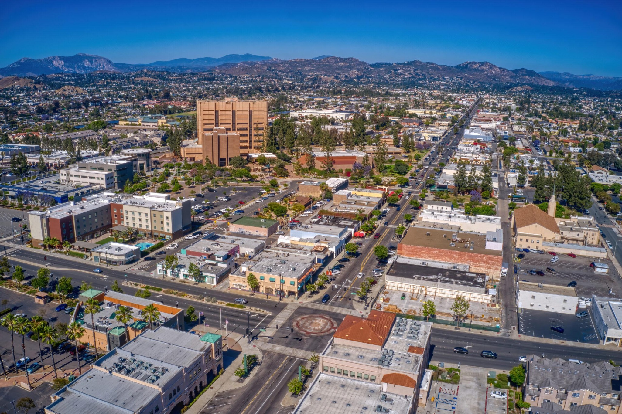 Aerial view of El Cajon and the surrounding East County hills