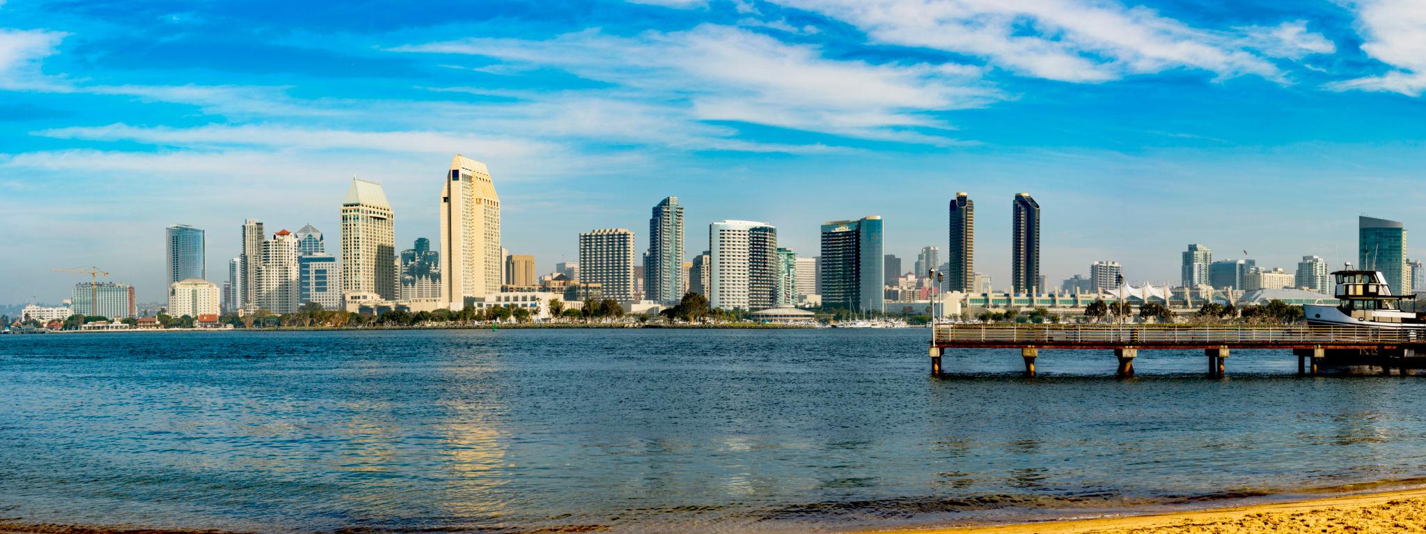 Panoramic view of downtown San Diego across San Diego Bay