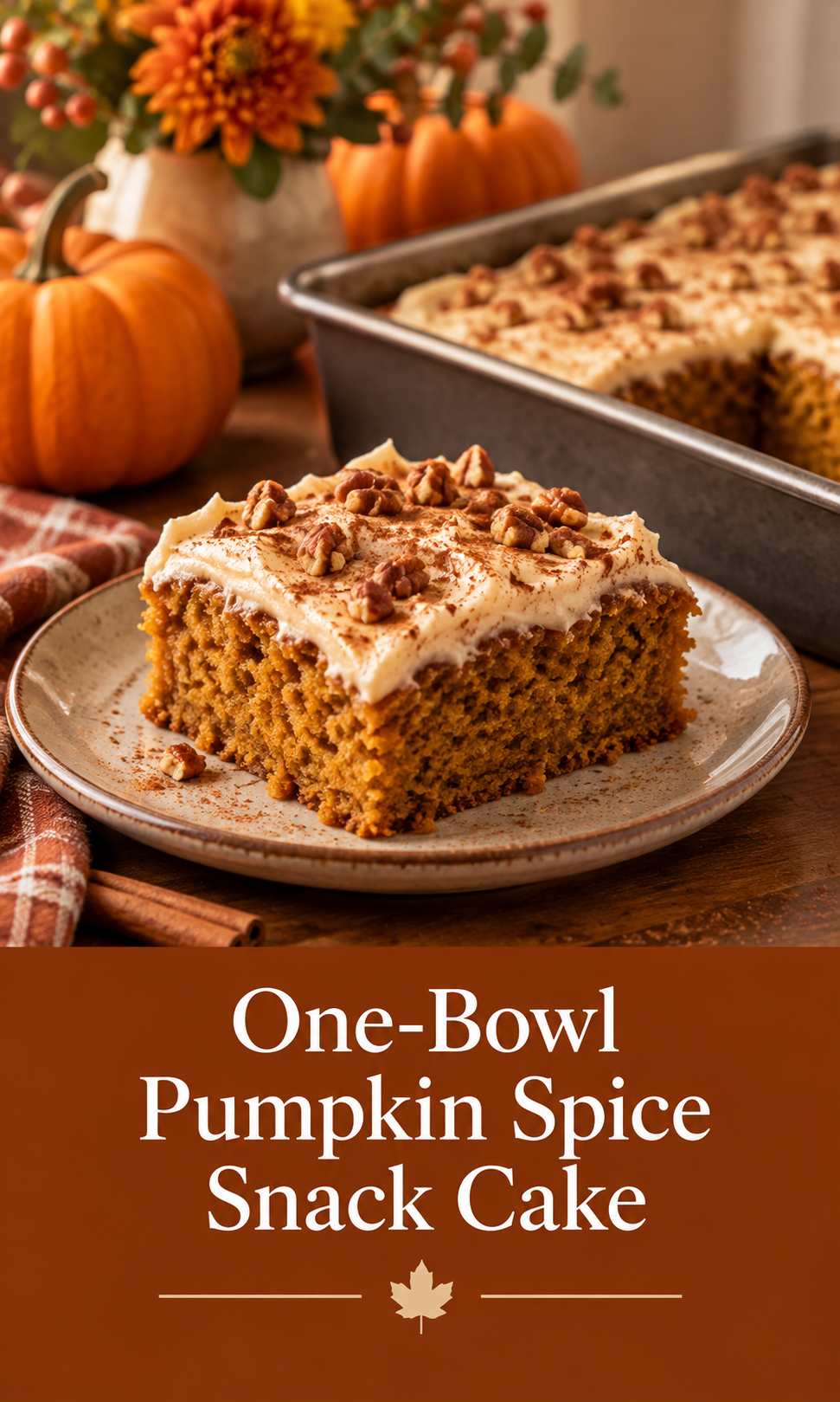 Original seasonal illustration for One-Bowl Pumpkin Spice Snack Cake