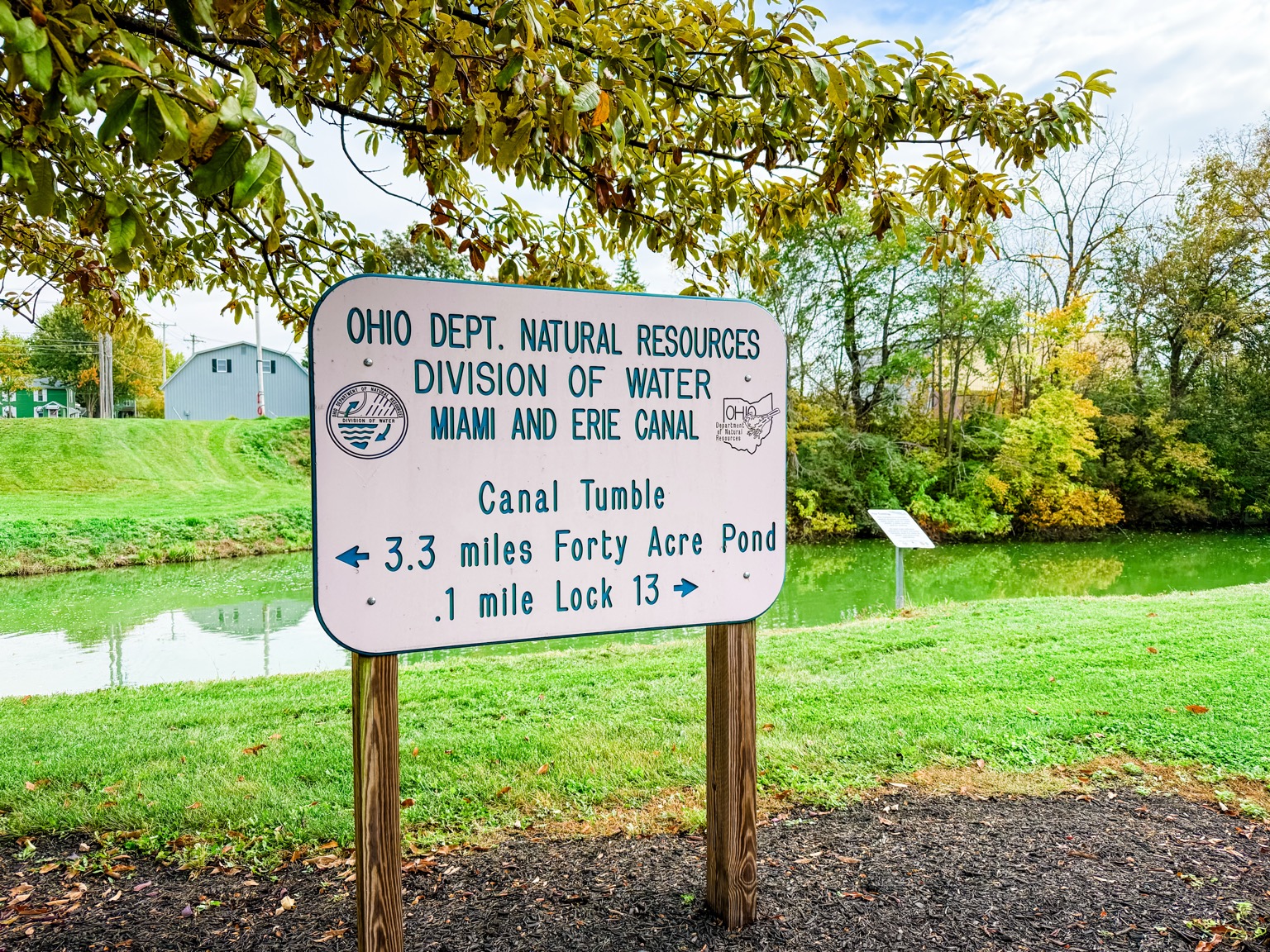 Ohio Department of Natural Resources Miami and Erie Canal directional sign