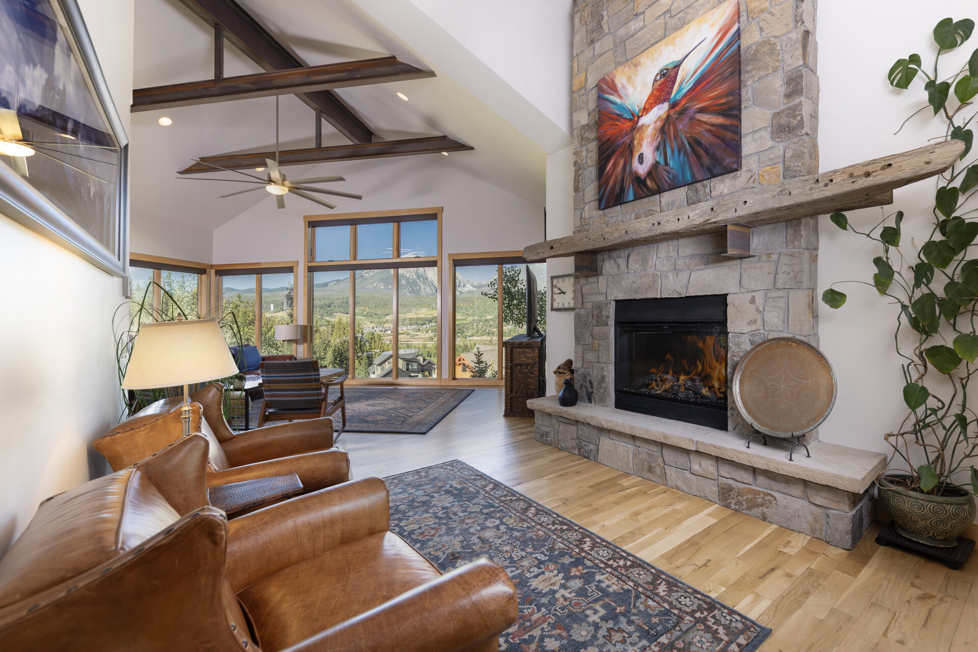 Great room fireplace and seating