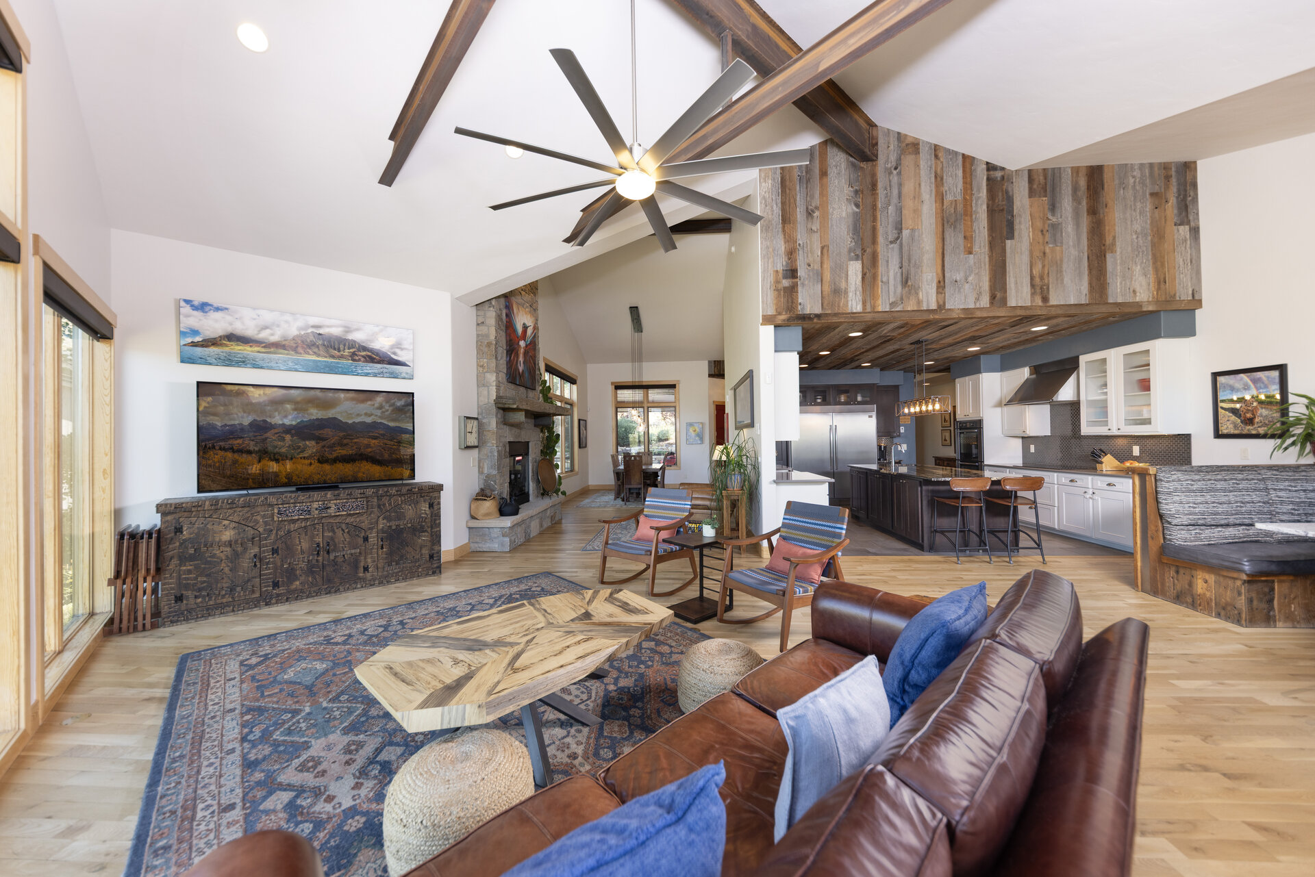 Open living space looking toward the kitchen and view