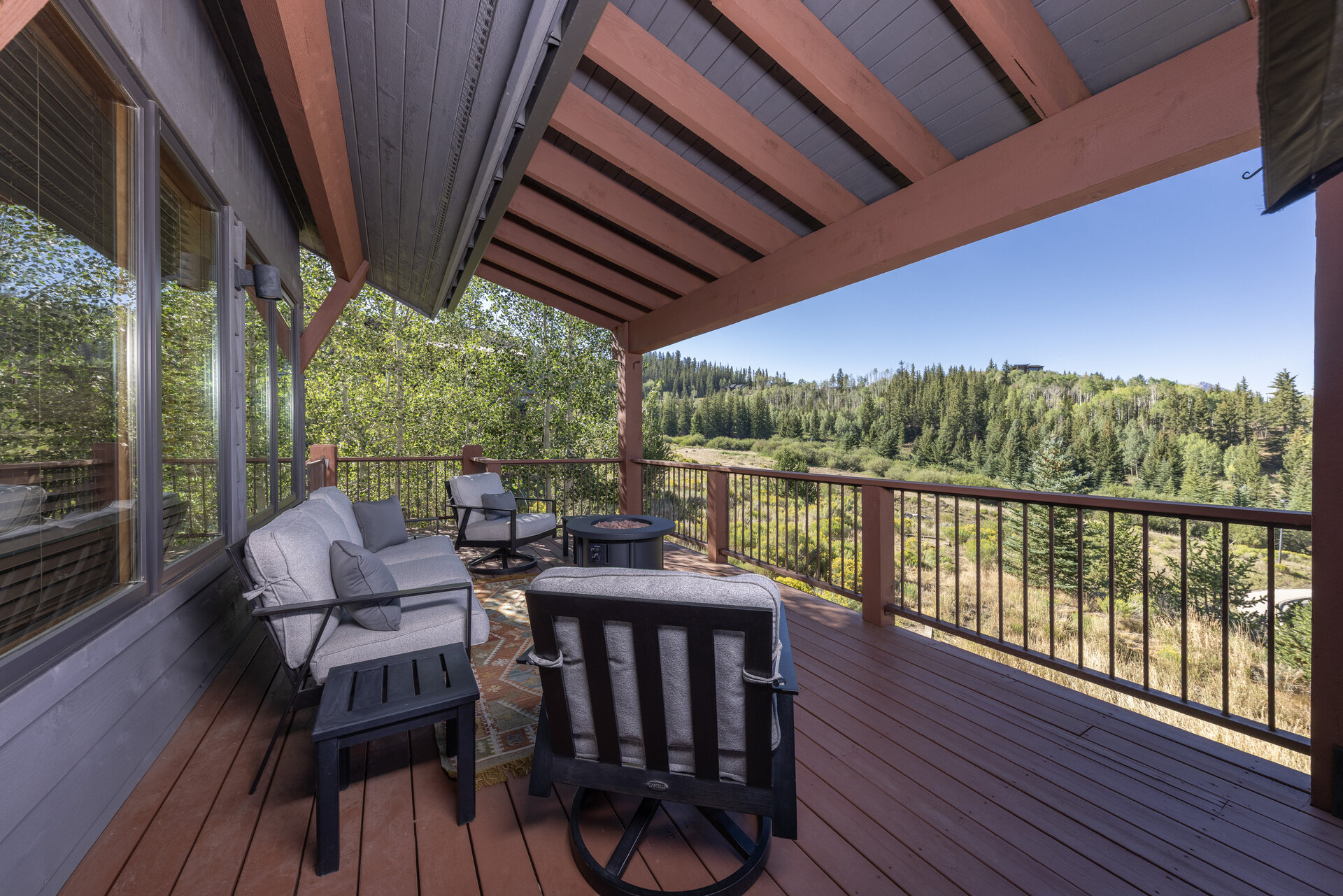 Covered deck looking out to the Gore Range