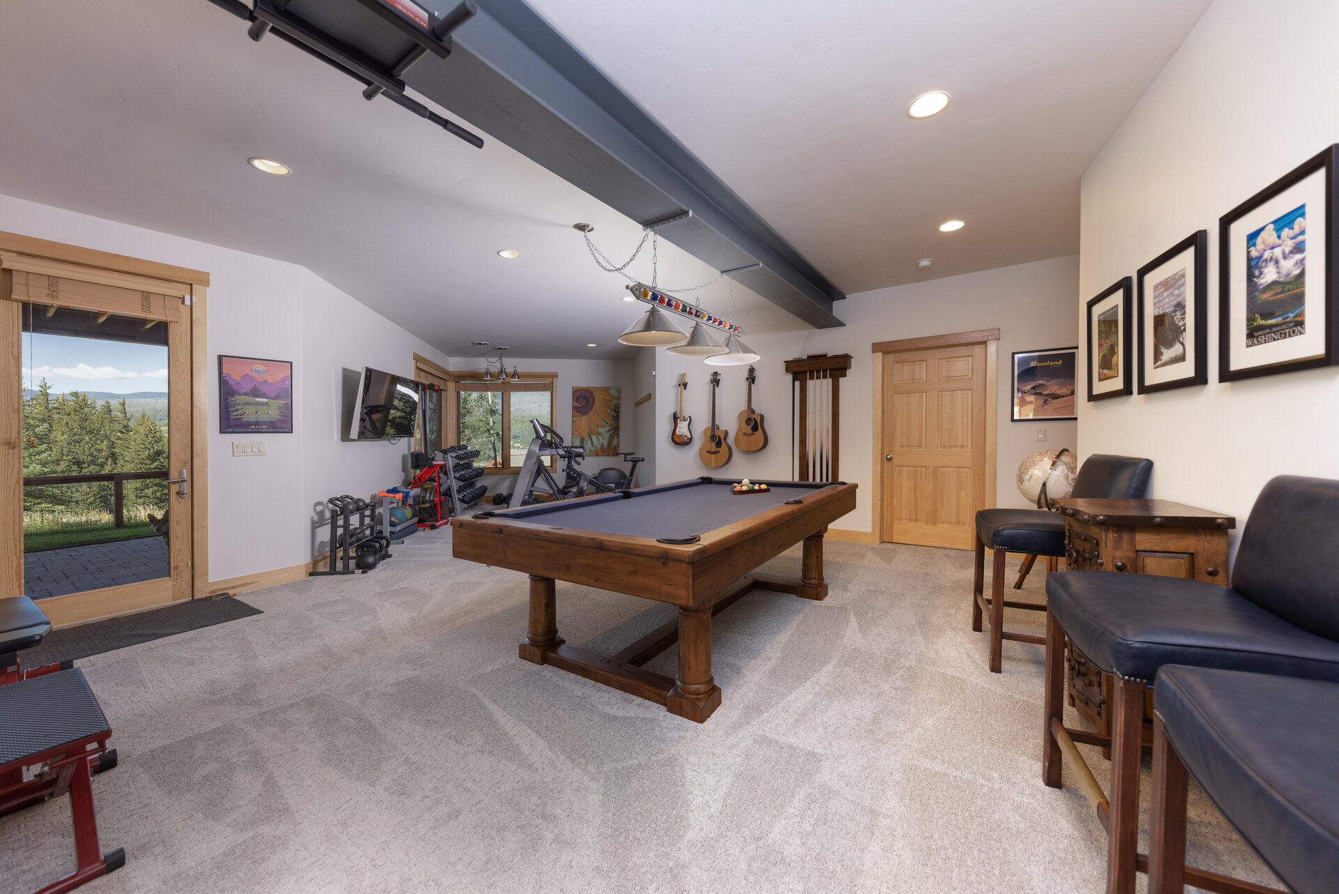 Lower level game room with pool table