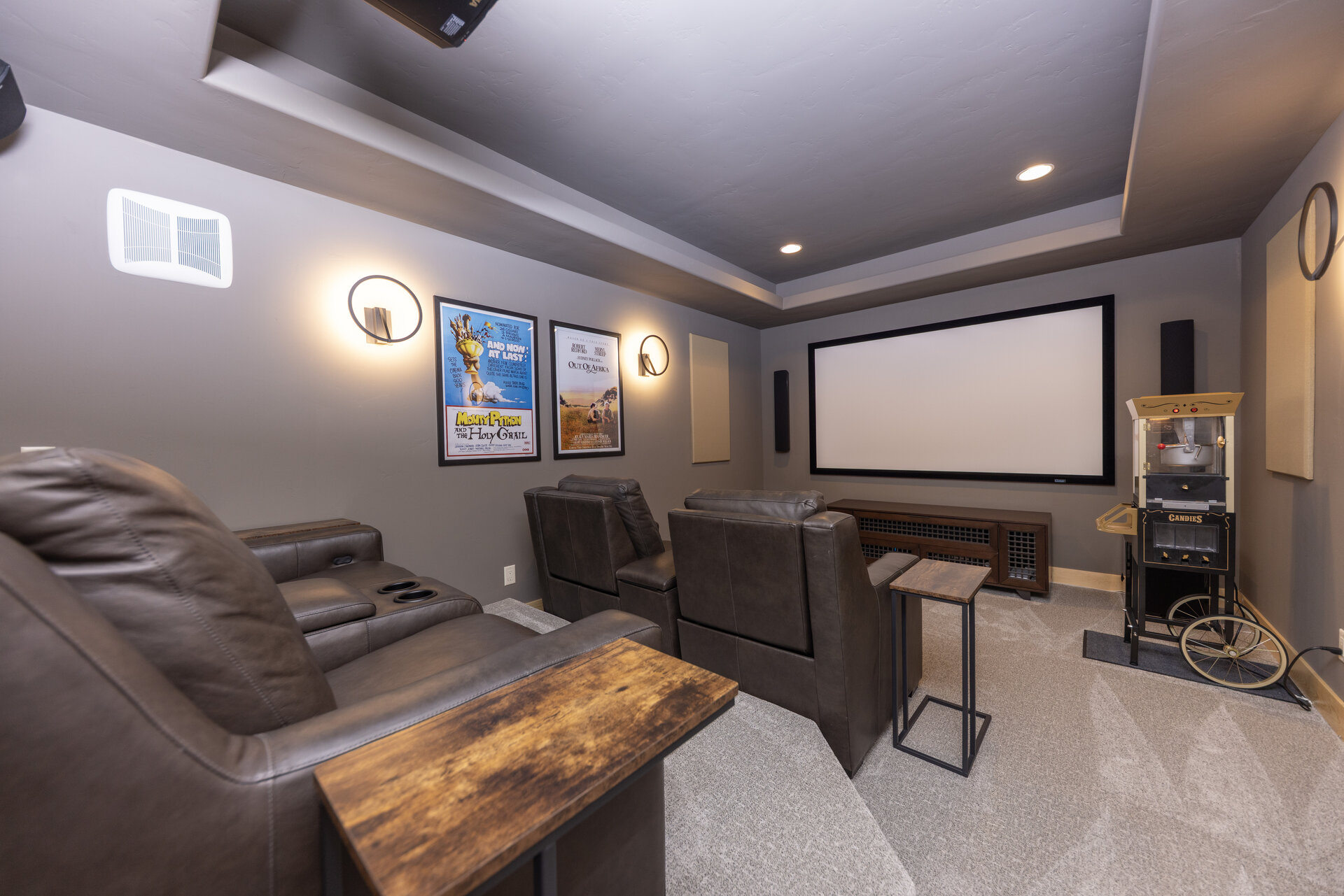 Home theater with screen and seating