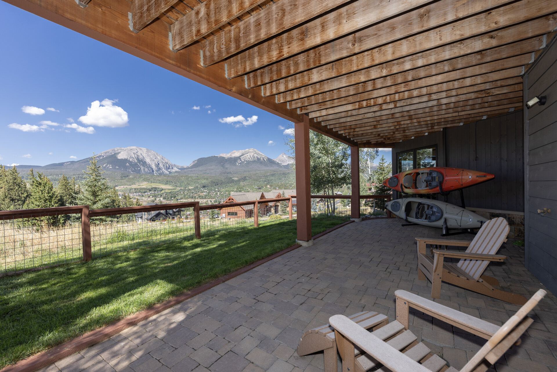 Backyard patio with the Gore Range beyond