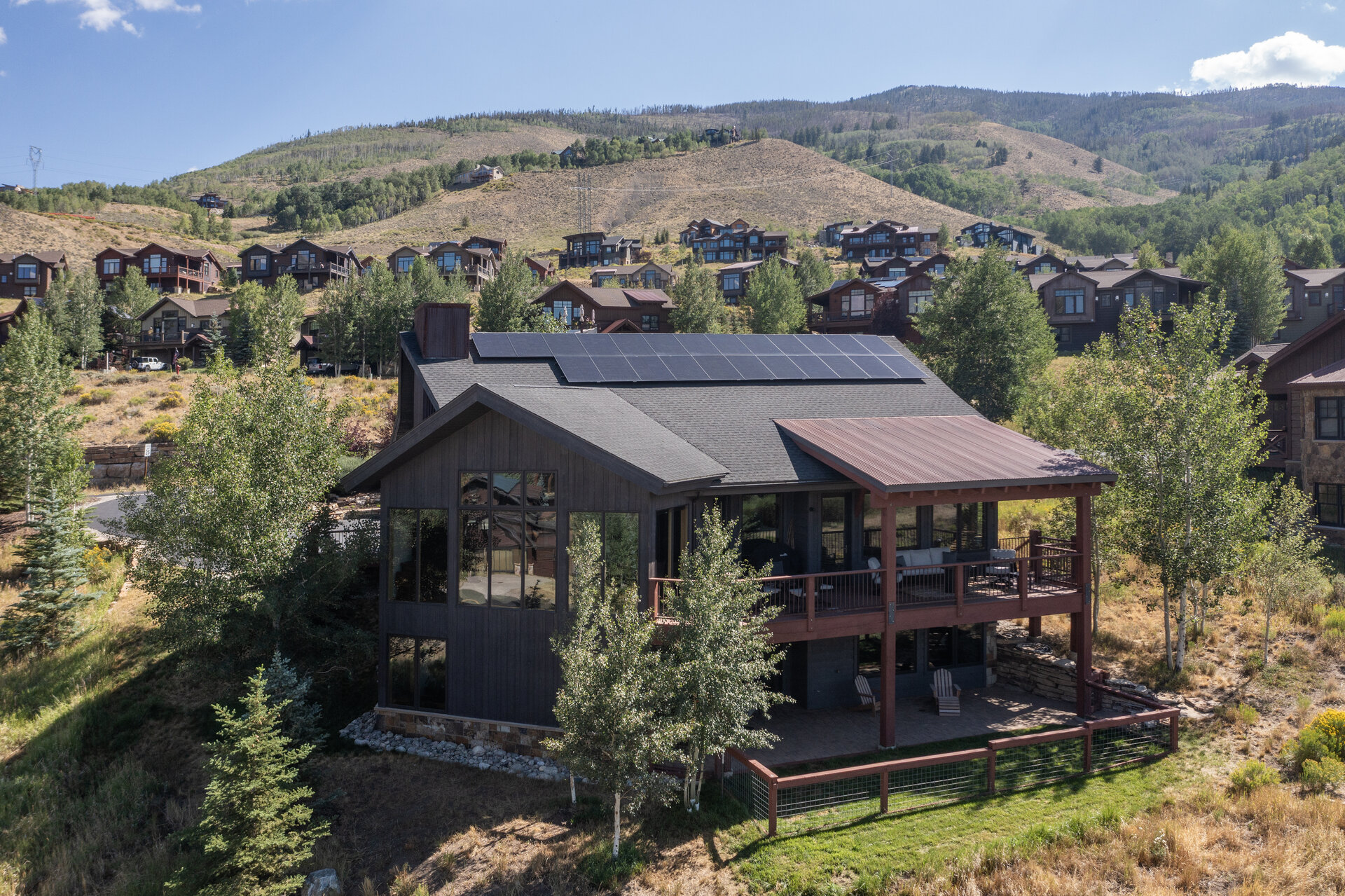 Aerial of the home and rear decks