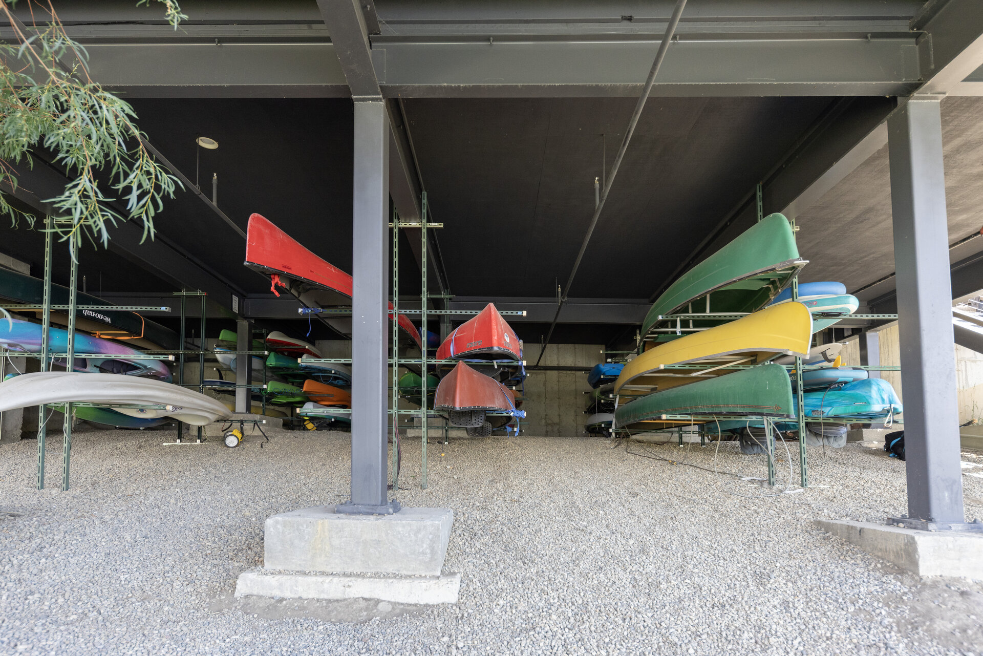 Community boathouse kayak and paddleboard storage