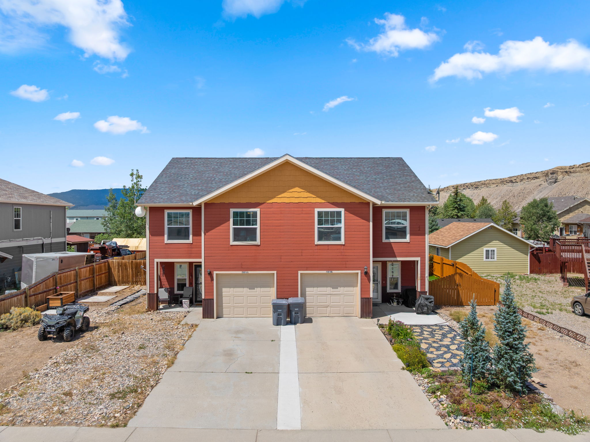 Front exterior of 509 N 12th Street Unit A, a two-story duplex home in Kremmling, Colorado
